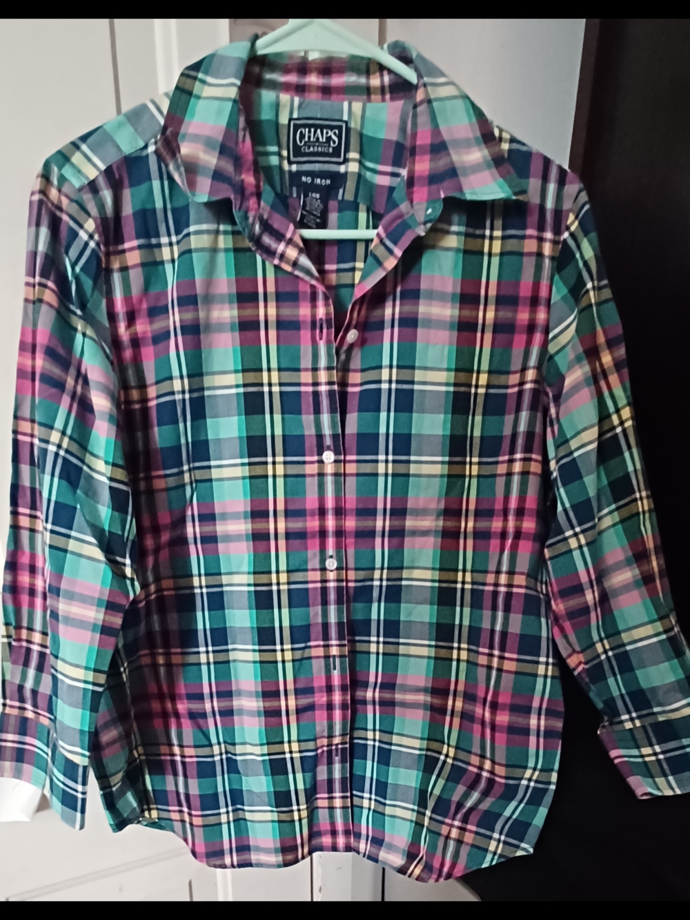 Chaps Plaid Button-Down Women's Shirt in Teal, Pink & Navy